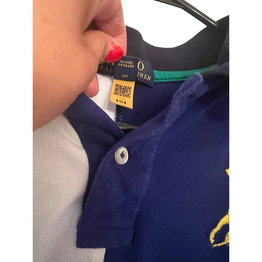POLO RALPH LAUREN Boy’s L Preppy Colorblock Big Pony Colorful Cotton Polo Shirt
